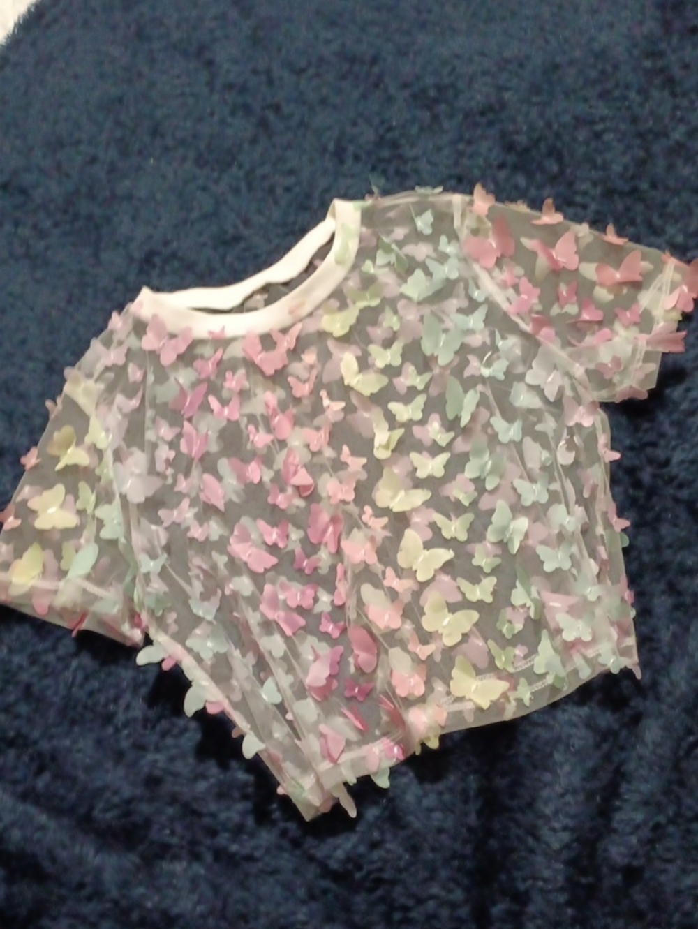 Sheer Butterfly Appliqué Womens Top in Pastel Multi